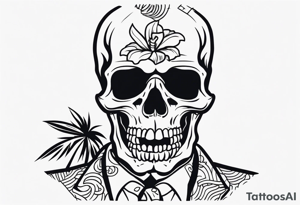 skeleton wearing a button up hawaiian shirt tattoo idea