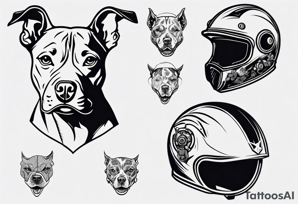 Pit bull with a motorcycle helmet tattoo idea