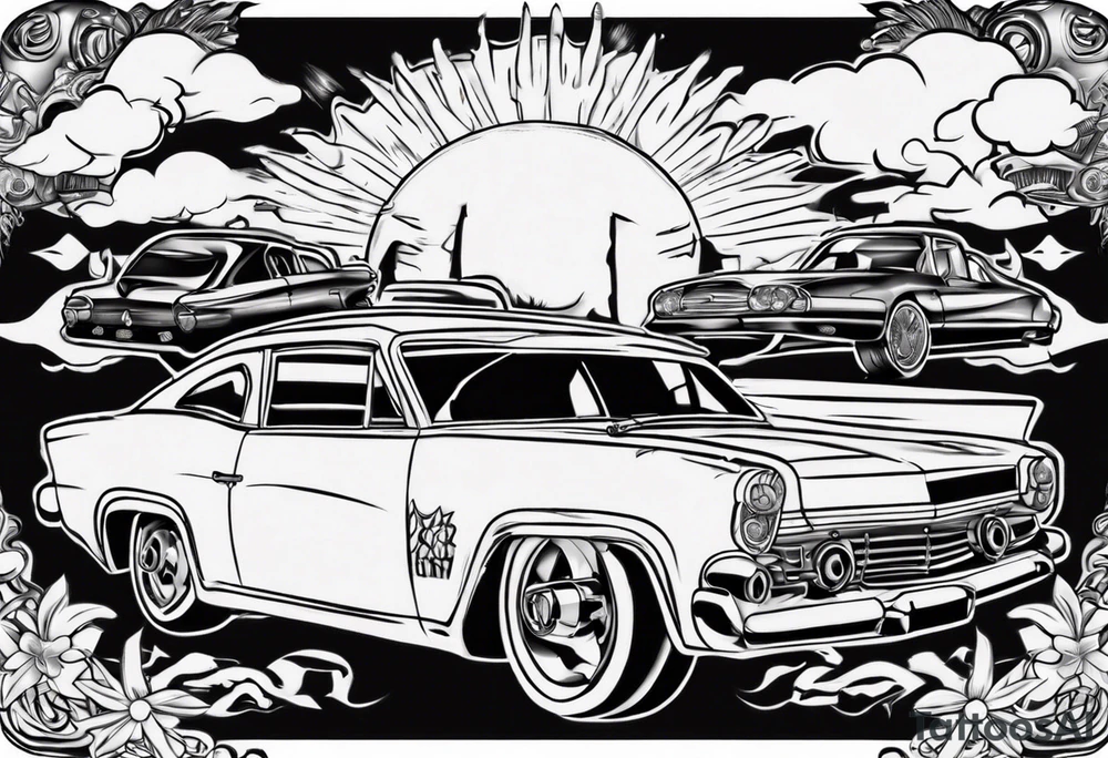 Car infront of sunset tattoo idea