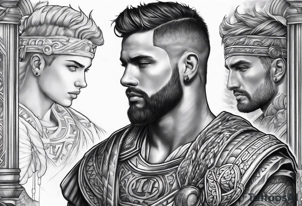 roman inspired half sleeve tattoo idea