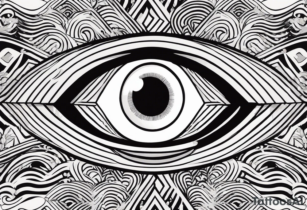 100 eyes with big eye lashes in geometric form in a oval tattoo idea