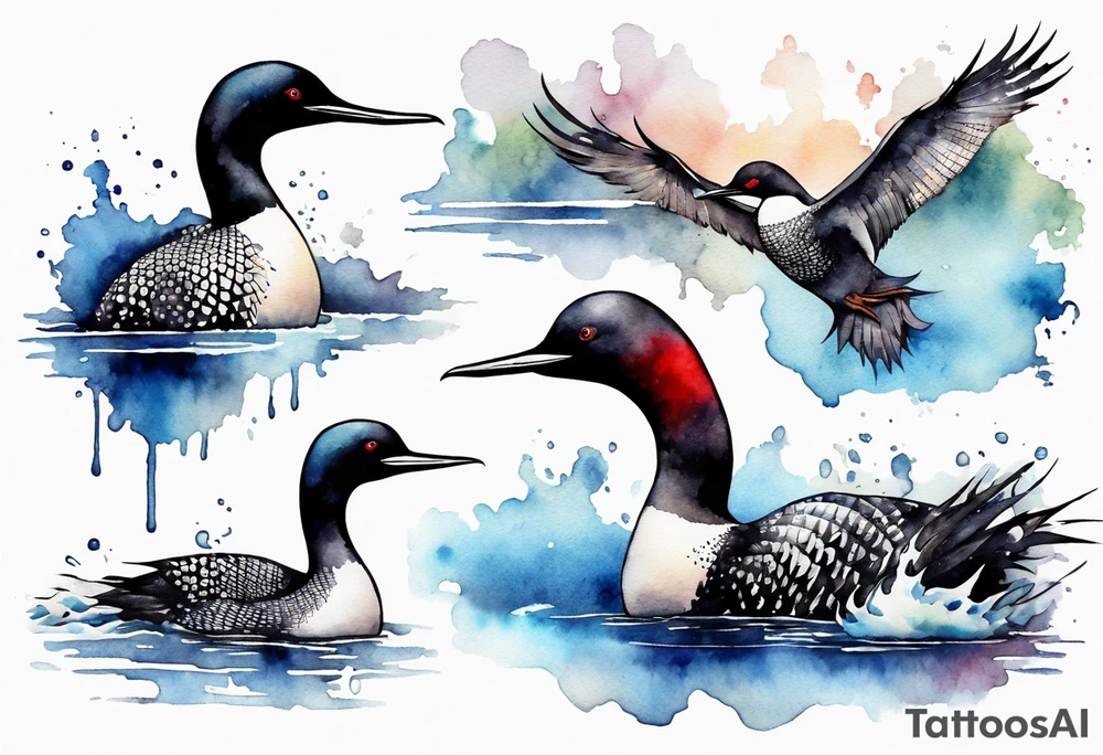 watercolor of a mystical loon tattoo idea