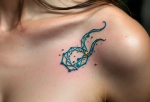 This Capricorn star constellation tattoo blends golden dots and teal lines for a cosmic, earth-meets-sky vibe captures zodiac’s essence. tattoo idea