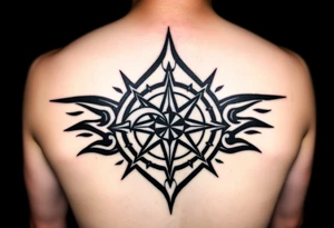 A sharp edged rip curl wave inside of an elongated diamond infront of a compass rose tattoo idea