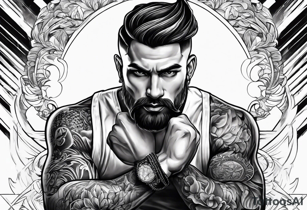 An illustration depicting a man showing courage and determination. tattoo idea