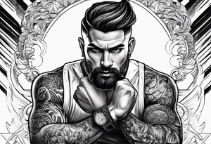 An illustration depicting a man showing courage and determination. tattoo idea
