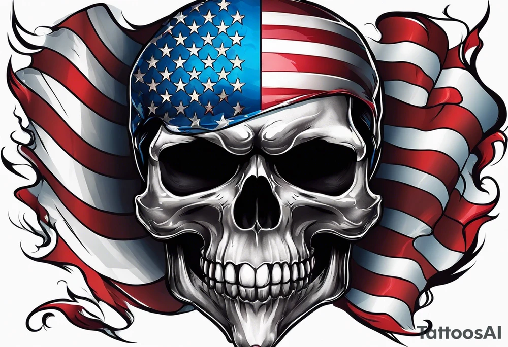 half face skull with american flag tattoo idea