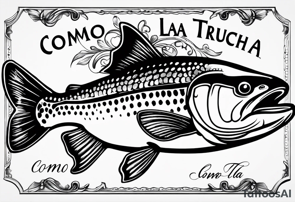 A shaded trout with text that says, 'Como la trucha...' tattoo idea A shaded trout with text that says, 'Como la trucha...' tattoo idea