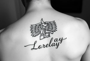 Crea un diseño significativo sobre la cultura egipcia y que tenga el nombre escrito por de bajo del diseño el nombre de mi hermana Lorelay para la parte baja del bíceps tattoo idea