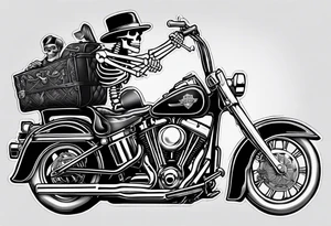 Old school skeleton  holding a shotgun riding a harley davidson low rider tattoo idea