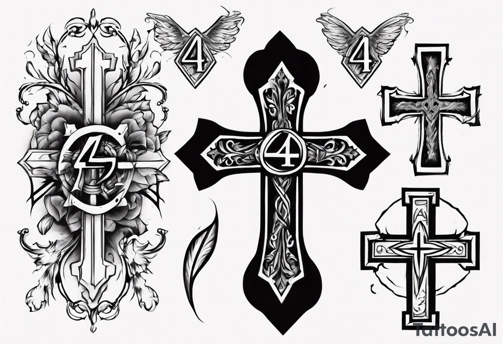 Cross with the number 4 tattoo idea