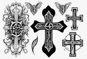 Cross with the number 4 tattoo idea