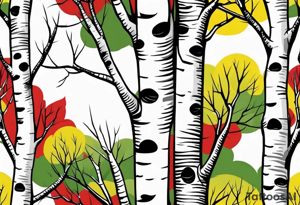 birch tree
with yellow, green and red colours tattoo idea
