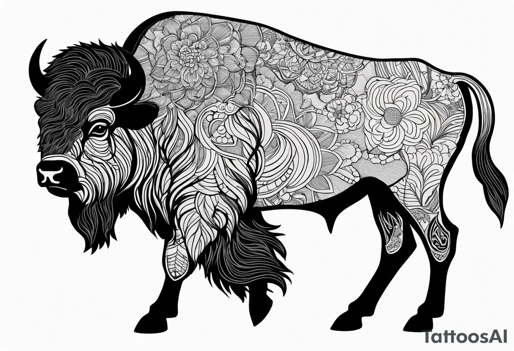 bison silhouette with grand prismatic spring colors tattoo idea