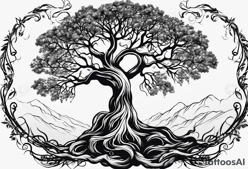 the virgo sign made out of tree roots tattoo idea