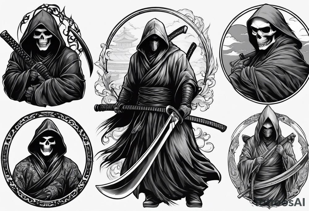 katana with grim reaper tattoo idea