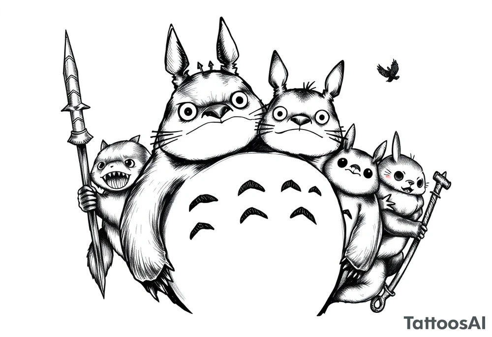 totoro and his friends tattoo idea