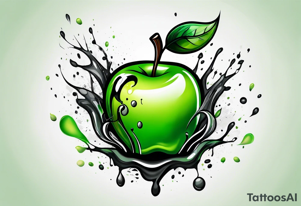 Dripping ink green apple tattoo idea