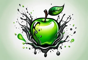 Dripping ink green apple tattoo idea