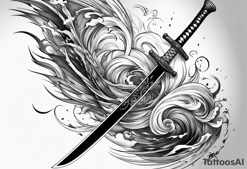 Katana in vortex of fire tattoo idea