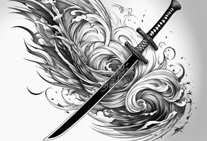 Katana in vortex of fire tattoo idea