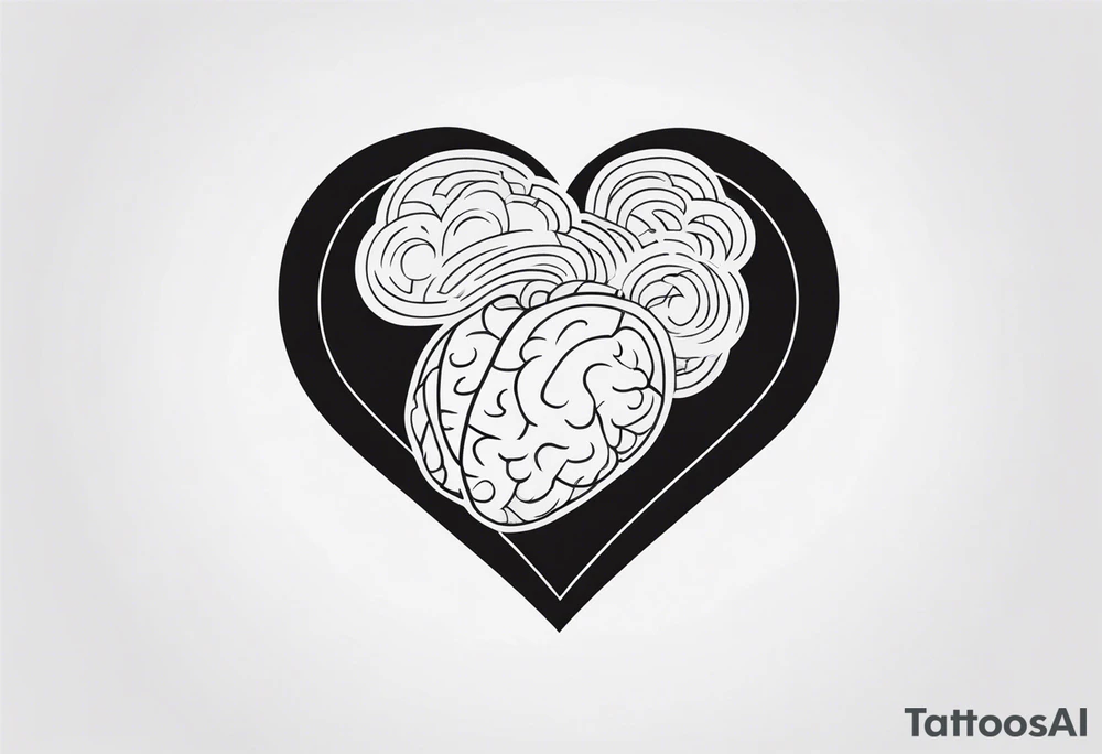 a heart shape with the following inside: brain, travel or plane, family, and other symbols tattoo idea