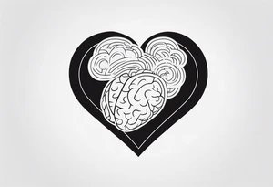 a heart shape with the following inside: brain, travel or plane, family, and other symbols tattoo idea