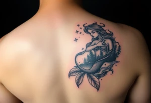 color tattoo on shoulder mermaid and forest around with starry sky tattoo idea