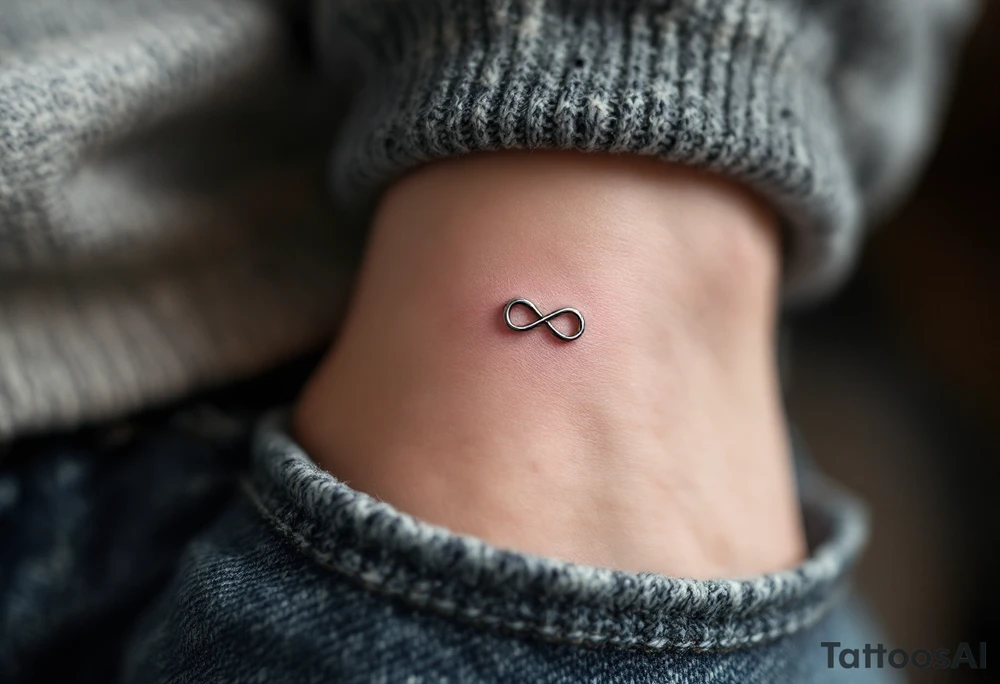 delicate silver infinity symbol, lightly shaded for a 3D metallic effect, symbolizing strength and eternity. tattoo idea