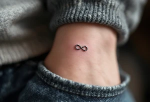 delicate silver infinity symbol, lightly shaded for a 3D metallic effect, symbolizing strength and eternity. tattoo idea