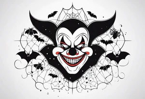 penny wise  the clown 
face on a floating balloon with spiders crawling on the balloon and bats flying around tattoo idea
