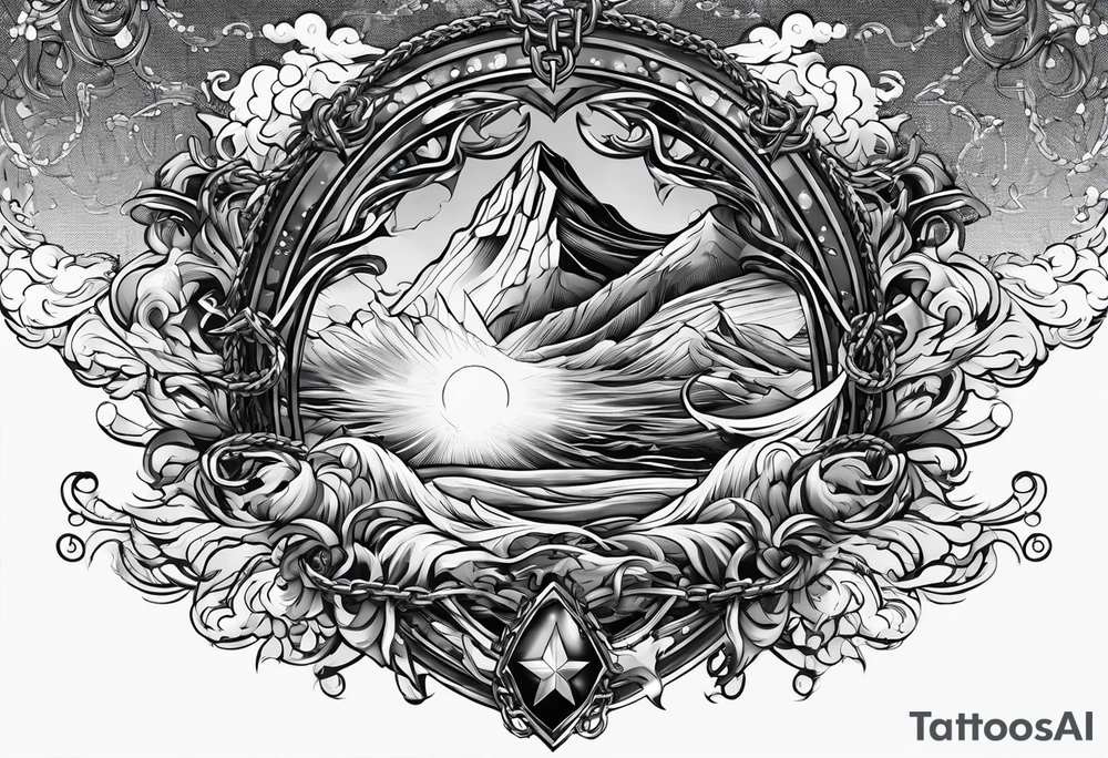 angle falling from sky with chains clouds lightening tattoo idea