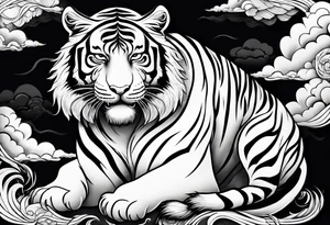 tiger with a full body not just its head with its body twisting clouds around tattoo idea