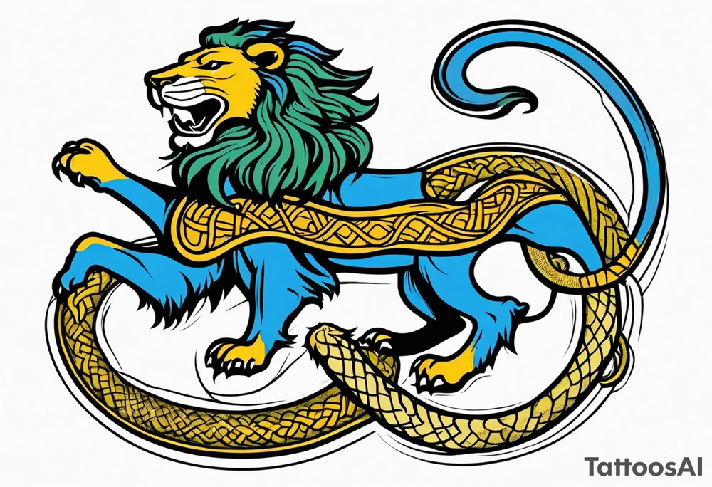 New school Scottish lion rampant with gadsden snake tattoo idea