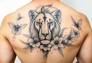 a lioness with frangapanis and fairys tattoo idea