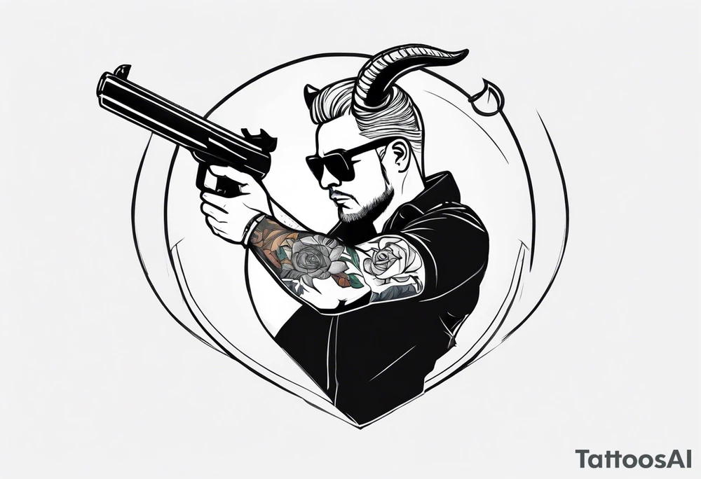 capricorn man with sunglasses and gun tattoo idea