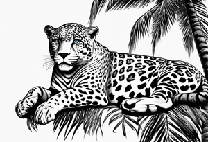 jaguar laying on palm tree tattoo idea