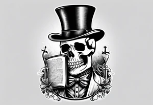 skeleton wearing a top hat holding a bible tattoo idea