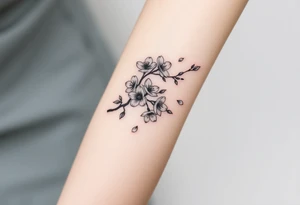 delicate cherry blossoms swirling in spring breeze with petals tattoo idea