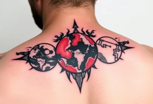 3 planet horizontal. Color Black and red tattoo idea