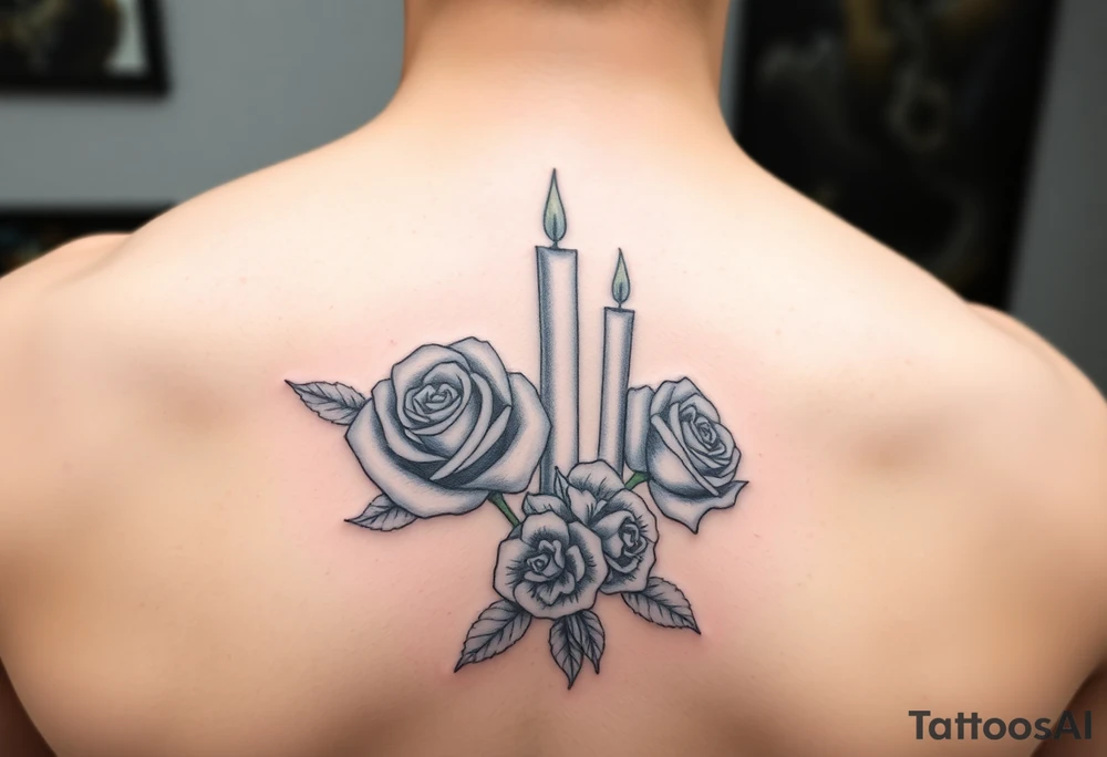 Blue, 2 roses, 2 candles tattoo idea