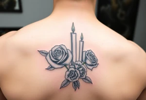 Blue, 2 roses, 2 candles tattoo idea