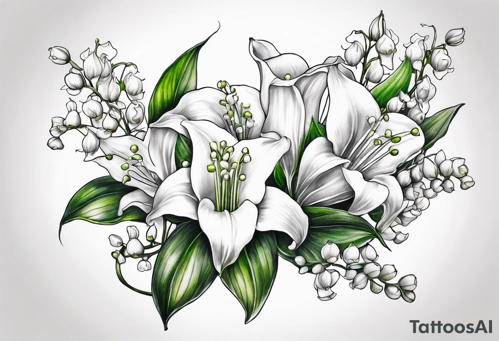 lily of the valley and angel trumpet flowers tattoo idea