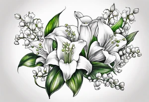 lily of the valley and angel trumpet flowers tattoo idea