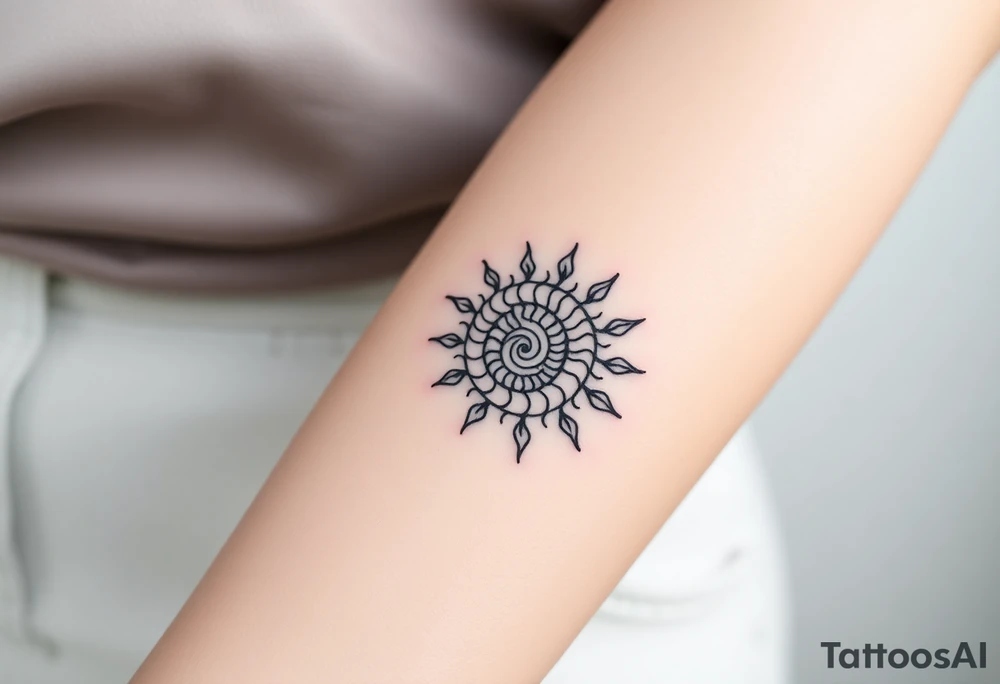 Fibonacci spiral shell sun tattoo idea