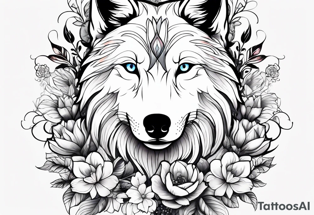 Wolf céleste, flower tattoo idea