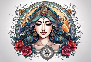 Half moon with beautiful zodiac background tattoo idea