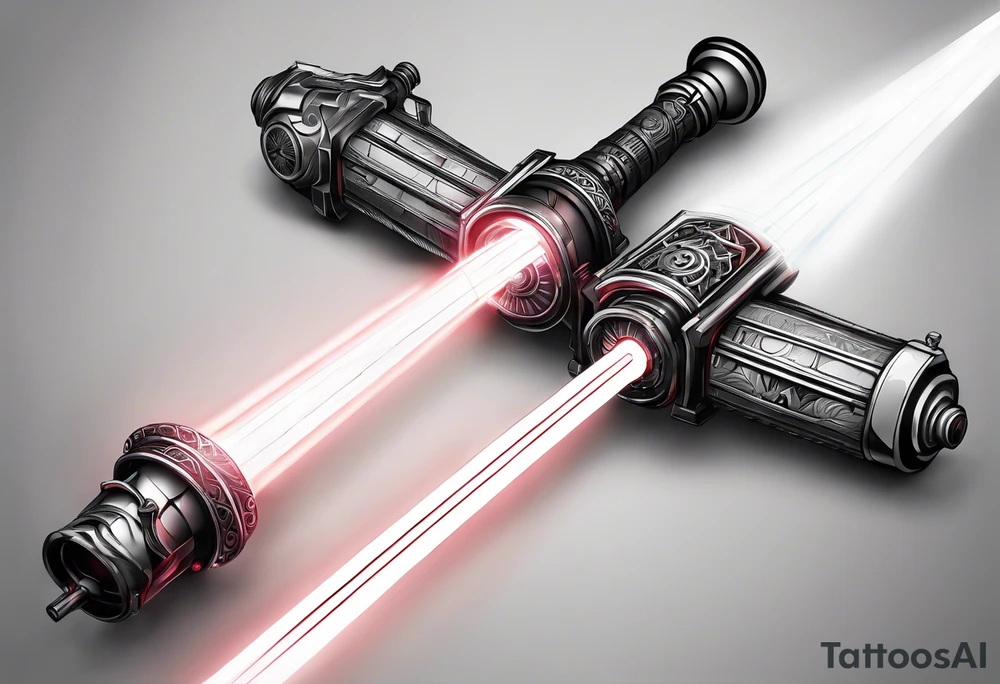 futuristic light saber hilts crossing tattoo idea
