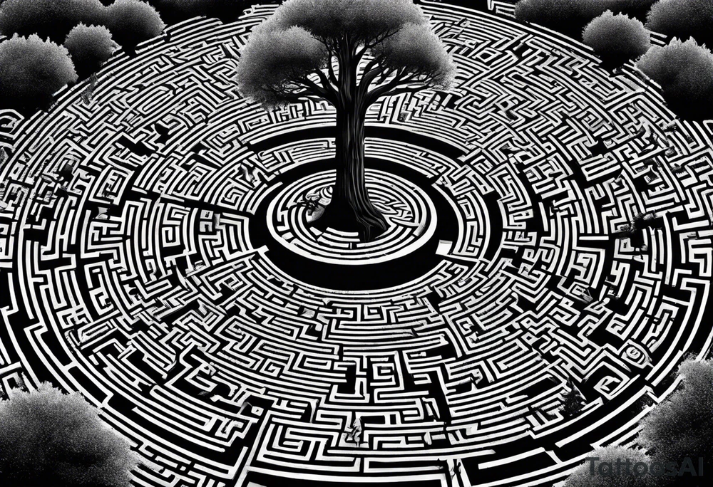 a labyrinth made out of a tree. There is no way to get to the center of the maze. tattoo idea