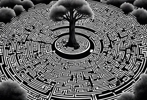 a labyrinth made out of a tree. There is no way to get to the center of the maze. tattoo idea